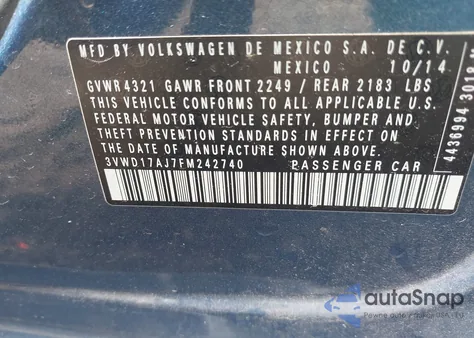 2015 Volkswagen Jetta 1.8T Se from USA, damaged, VIN 3VWD17AJ7FM242740